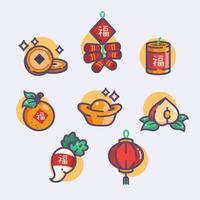 ensemble d'icône de dessin animé de nouvel an chinois vecteur