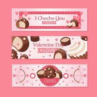 chocolat valentine avec bannière coeur rose vecteur