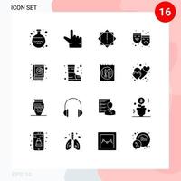 pack de 16 signes et symboles de glyphes solides modernes pour les supports d'impression Web tels que les bottes avertissement romantique amour heureux triste éléments de conception vectoriels modifiables vecteur