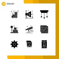 9 glyphes solides vectoriels thématiques et symboles modifiables d'astronomie jumelles décorations spyglass paquet éléments de conception vectoriels modifiables vecteur
