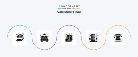 pack d'icônes glyphe 5 de la saint-valentin comprenant le coeur. romance. un verre. l'amour. cœur vecteur