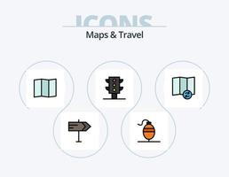 cartes et ligne de voyage rempli pack d'icônes 5 conception d'icônes. . . trésor. le transport. route vecteur