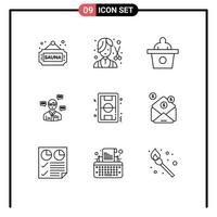 symboles d'icônes universels groupe de 9 contours modernes de chat de football toilettage sms homme éléments de conception vectoriels modifiables vecteur