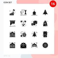 pack de 16 signes et symboles de glyphes solides modernes pour les supports d'impression Web tels que le développement codage arbre cartouche usine éléments de conception vectoriels modifiables vecteur