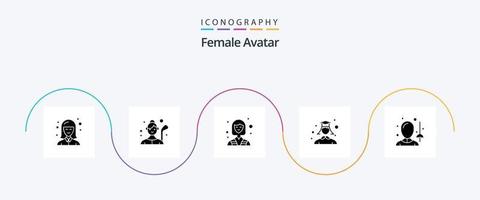 pack d'icônes de glyphe d'avatar féminin 5 comprenant une femme. étudiant. dame golfeuse. l'obtention du diplôme. ouvrier vecteur