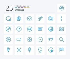 WhatsApp 25 pack d'icônes de couleur bleue, y compris l'image. ajouter. appareil photo. agrafe. pièce jointe vecteur