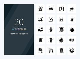 20 icône de glyphe solide de gym pour la présentation vecteur