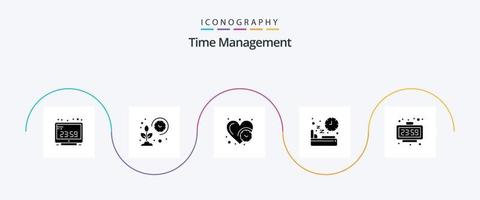 pack d'icônes glyphe 5 de gestion du temps, y compris le sommeil. diète. se développer. lit. l'amour vecteur