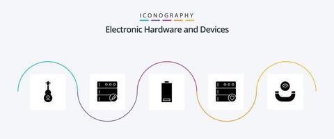 appareils glyphe 5 pack d'icônes comprenant un combiné. serveur. la batterie. préféré. bas vecteur