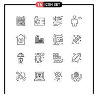 ensemble de 16 symboles d'icônes d'interface utilisateur modernes signes pour la construction d'éléments de conception vectoriels modifiables d'indicateur de maison froide d'hypothèque vecteur