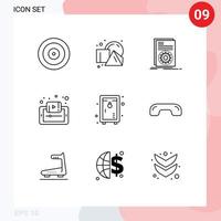 ensemble moderne de 9 contours pictogramme d'éléments de conception vectoriels modifiables de code d'apprentissage de smartphone e script vecteur