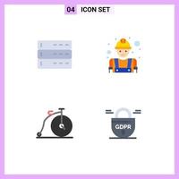 pack d'icônes plates de 4 symboles universels d'éléments de conception vectoriels éditables de véhicule de travailleur de serveur ancien d'administration vecteur