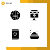 4 concept de glyphe solide pour les sites Web mobiles et les applications global e shop e knowledge éléments de conception vectoriels modifiables vecteur