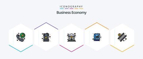 Pack d'icônes Economy 25 Filledline, y compris le graphique. analytique. tambouriner. une analyse. de l'argent vecteur