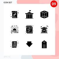 pack de 9 signes et symboles de glyphes solides modernes pour les supports d'impression Web tels que la vente de coeur grèce remise de prix éléments de conception vectoriels modifiables vecteur