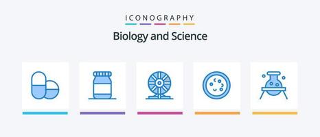 pack d'icônes bleu biologie 5, y compris dangereux. la biologie. mouvement. biochimie. laboratoire. conception d'icônes créatives vecteur
