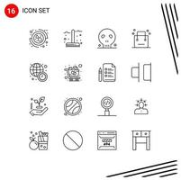 pack de 16 signes et symboles de contours modernes pour les supports d'impression Web tels que le shopping ecommerce saison panier crâne éléments de conception vectoriels modifiables vecteur