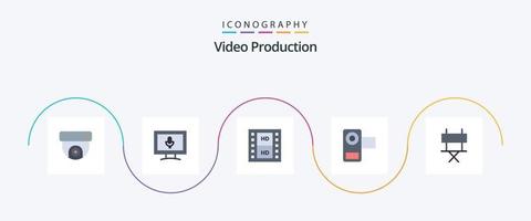 pack d'icônes plat 5 de production vidéo, y compris le cinéma. vidéo. médias. film. film vecteur