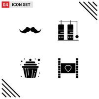 pack de glyphes solides de 4 symboles universels de gâteau de moustache muffin de voyage masculin éléments de conception vectoriels modifiables vecteur