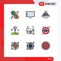 ensemble de 9 symboles d'icônes d'interface utilisateur modernes signes pour lunettes idée de hotte de montagne fumée éléments de conception vectoriels modifiables vecteur