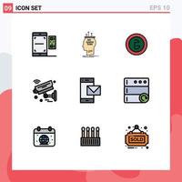 ensemble moderne de 9 pictogrammes de couleurs plates remplies d'éléments de conception vectoriels modifiables de monnaie de processus de caméra iot vecteur