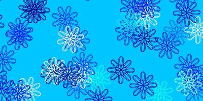 modèle de doodle vecteur bleu clair avec des fleurs.