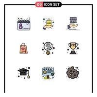 symboles d'icônes universels groupe de 9 couleurs plates de ligne de remplissage modernes d'amour de sac vendre des éléments de conception vectoriels modifiables en ligne vecteur