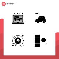 4 concept de glyphe solide pour les sites Web mobiles et les applications codage investissement colonne de transport html éléments de conception vectoriels modifiables vecteur