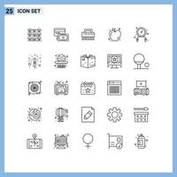 ligne d'interface mobile ensemble de 25 pictogrammes d'éléments de conception vectoriels modifiables de nourriture d'exercice de brosse de forme physique de pétard vecteur