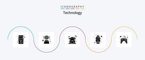 pack d'icônes de glyphe technologique 5 comprenant une montre. intelligent. réseau. l'amour. Wifi vecteur