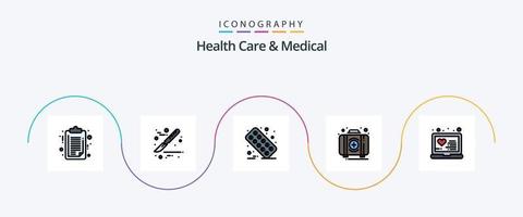pack d'icônes plat 5 rempli de soins de santé et de ligne médicale, y compris médical. boîte. médical. trousse. urgence vecteur