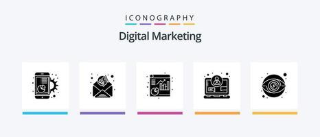 pack d'icônes de glyphe de marketing numérique 5, y compris la visibilité. œil. analytique. l'Internet. concept. conception d'icônes créatives vecteur