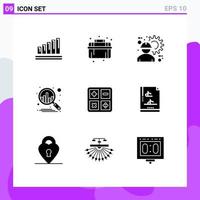 9 glyphes solides universels définis pour les applications web et mobiles calculent l'analyse architecte plan engrenage éléments de conception vectoriels modifiables vecteur