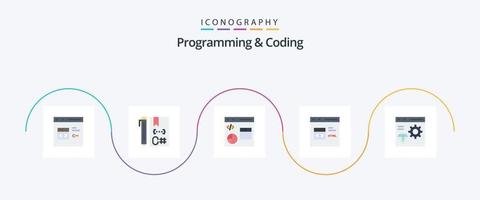 programmation et codage pack d'icônes plat 5, y compris le codage. application. développement. html. développer vecteur