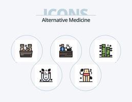 pack d'icônes remplies de ligne de médecine alternative 5 conception d'icônes. botanique. vaccin. l'horloge. seringue. soins de santé vecteur
