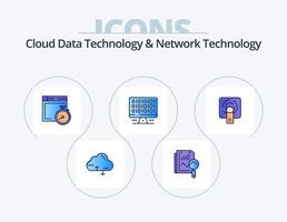 technologie de données cloud et ligne de technologie de réseau rempli pack d'icônes 5 conception d'icônes. l'informatique. réseau. doigt . stockage. l'informatique vecteur