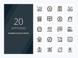 20 icône de contour de version commune complète pour la présentation vecteur