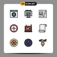 pack de 9 couleurs plates remplies créatives d'éléments de conception vectoriels modifiables de vacances de badge web militaire cible vecteur