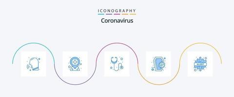 pack d'icônes coronavirus bleu 5, y compris l'avertissement. le crâne. soins de santé. infection. coronavirus vecteur