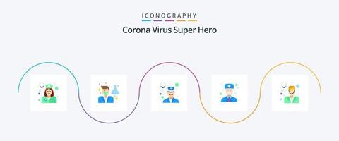 pack d'icônes plat 5 super héros du virus corona comprenant un avatar masculin. médecin. Masculin. docteur. médecin vecteur