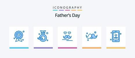 pack d'icônes bleues de la fête des pères 5, y compris mobile. père. moustache. papa. fête des pères. conception d'icônes créatives vecteur
