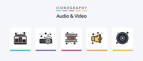 pack de 5 icônes remplies de lignes audio et vidéo, y compris la lecture. égaliseur. niveau. l'audio. multimédia. conception d'icônes créatives vecteur