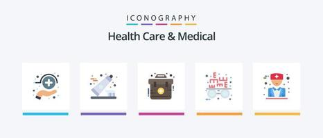 soins de santé et pack d'icônes plat médical 5, y compris médecin. docteur. aide. optique. examen de la vue. conception d'icônes créatives vecteur