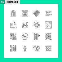 symboles d'icônes universelles groupe de 16 contours modernes de commerce temps de graduation éducation gaufre éléments de conception vectoriels modifiables vecteur