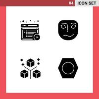 4 symboles de glyphes solides universels symboles de conception d'articles objets de visage en ligne éléments de conception vectoriels modifiables vecteur