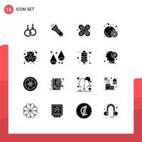 interface mobile glyphe solide ensemble de 16 pictogrammes d'éléments de conception vectoriels modifiables de fruits chimiques d'aide aux risques biologiques dangereux vecteur