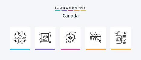 pack d'icônes canada line 5 comprenant ferris. feuille canadienne. carte. médaille. prix. conception d'icônes créatives vecteur