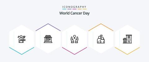 pack d'icônes de 25 lignes de la journée mondiale du cancer, y compris la femme. cancer du sein. test. se soucier. un cancer vecteur