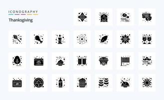 25 pack d'icônes de glyphe solide d'action de grâces vecteur