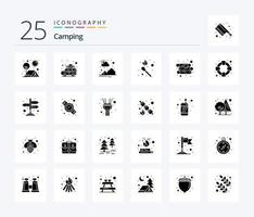 pack d'icônes de camping 25 glyphes solides, y compris l'énergie. correspondre. bus. flamme. lever du soleil vecteur